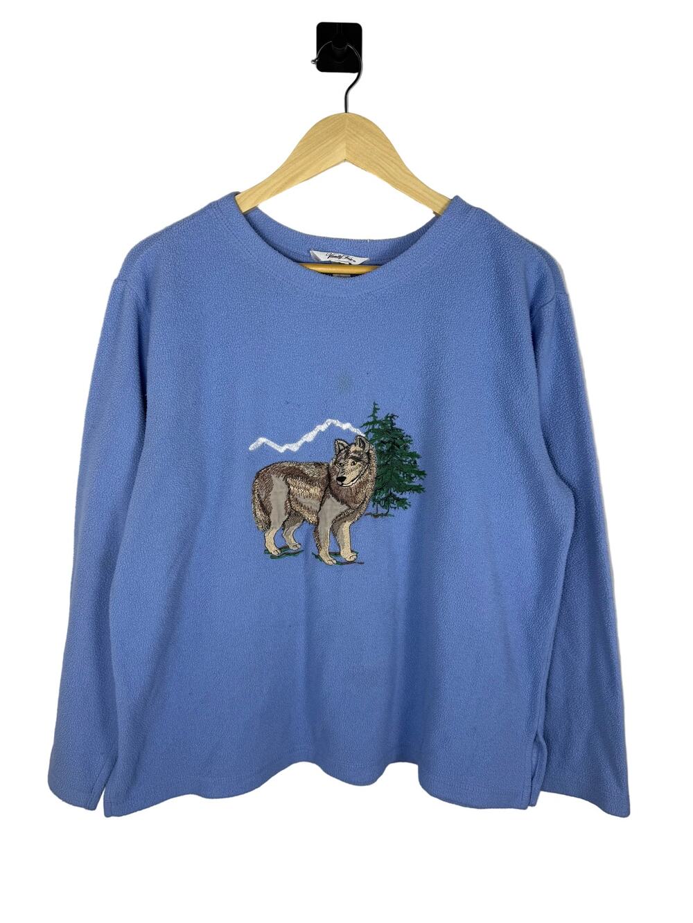 Vintage Wolf Sweatshirt Mountain Graphic Nature Fleece Outdoorsy Large Unisex